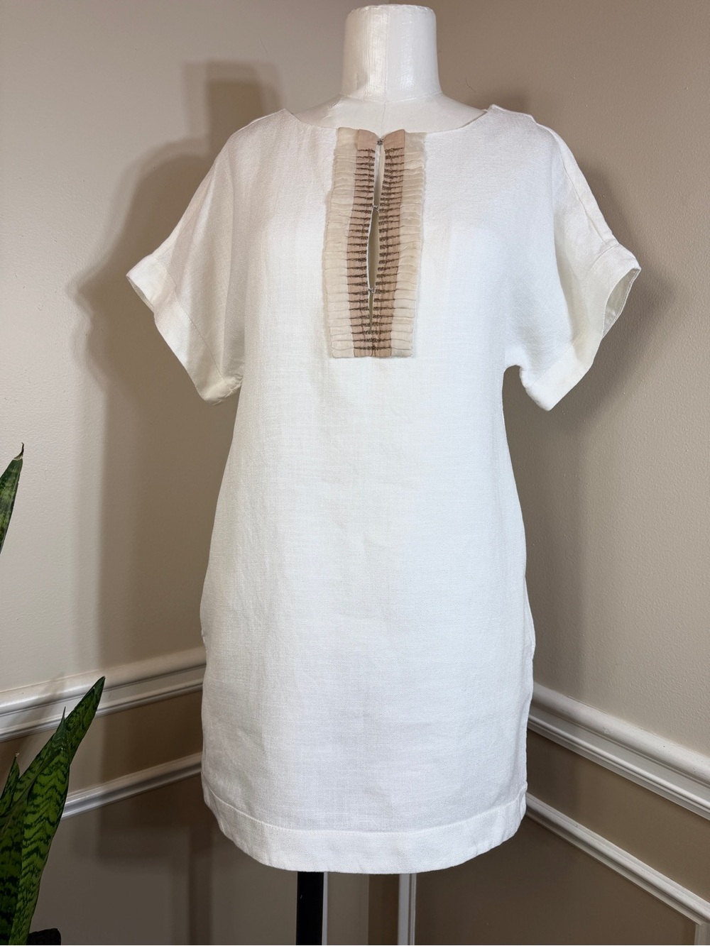 Piazza Sempione Dress Mini Shift Short Sleeve Linen Blend Italy